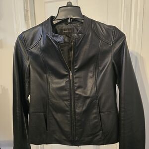 Women's Black Leather Zip-Front Jacket